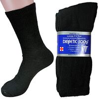 MU-Outlets New 6 Pairs Diabetic Socks Crew Circulatory Health Mens Cotton Size 9-11 10-13 13-15 White Black Grey (Black, 9-11)
