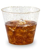 100 Gold Glitter Clear Hard Plastic Cups | 9 oz. Fancy Disposable Tumblers (100-Pack) by Bloomingoods