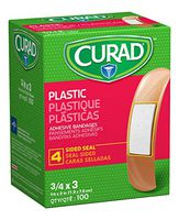 Curad Plastic Adhesive Bandages, Standard Bandage Size is 3/4" x 3", (Case of 1200)