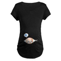 Maternity Shirts for Women Fashion Baby in Pocket Printed T-Shirt Top Tee Short Sleeve Daily Blouse Pregnancy Clothes Black