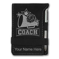 Mini Notepad, Cheerleading Coach, Personalized Engraving Included (Black with Silver)