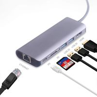 Gayisic USB C Hub, Type C Hub 6 in 1 to 4K HDMI, Two Super Speed USB3.0 Ports, 60W PD USB C, SD Card Reader, RJ45 for MacBook/Air/Pro 2018, Chromebook and Other USB Type-C Devices (Space Gray)