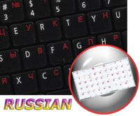 Russian Cyrillic Keyboard Decals ON Transparent Background with Blue, Orange, RED, White OR Yellow Lettering (14X14) (Red)