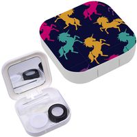 Portable Contact Lens Case Box Travel Kit Mirror + Bottle + Tweezers Container Holder [ Colorful Unicorns ]
