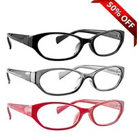 Reading Glasses 3 Pack with Red Gray Black Always Have a Stylish Look & Crystal Clear Vision When You Need It! Comfort Spring Arms & Dura-Tight Screws 100% Guarantee +2.50