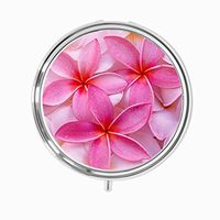 Udoosun Pill Box Case - Custom Personlized Round Tablet Medicine Pocket Purse Travel Pill Vitamin Decorative Box Case Holder (Tropical Plumeria Vintage Flowers)