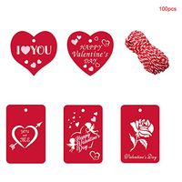 HERRA 100PCS Valentine's Day Gift Tags Kraft Paper Gift Tags Hang Tags Labels with Cotton Twine -5 Designs for Valentine's Day Wedding Greetings
