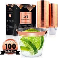 100 Premium TwinRim Rose Gold Cups | Heavier 9 oz | Perfect as Wedding Cups Disposable Wine Glasses Rimmed Rose Gold Plastic Cups Fancy Clear Rose Gold Party Decorations Cocktail Tumbler Silverware