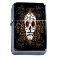 Sugar Skull Flip Top Oil Lighter D11 Day of The Dead Dia De Los Muertos Mexican Folk Art