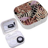 Portable Contact Lens Case Box Travel Kit Mirror + Bottle + Tweezers Container Holder [ Tropical Flamingos Leaves ]