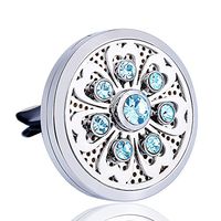 Anavia Aromatherapy Diffuser Rhinestone Car Clip + 12 Pads Surgical Grade Stainless Steel Locket (Blue Lily Pad)
