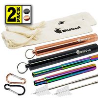 WildCart | Collapsible Rainbow Straw with Case | Portable | Reusable | Telescopic | Stainless Steel | Eco Friendly (2 Pack)