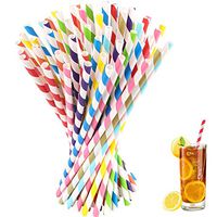 Paper Straws, 200 Pack, Rainbow Stripe Paper Straws Biodegradable Paper Drinking Straws,8 Different Colors Paper Straws for Birthday, Wedding, Carnivals, Party Supplies Decorations