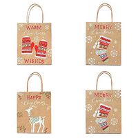 JJHAEVDY Gift Bags Christmas Kraft Paper Bags with Handle Assorted Christmas Prints Goody Bags for Holiday Party Favors (A+B+C+D, S)