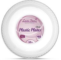 [40 Count - 10 Inch Plates] Laura Stein Premium Heavy Weight Crystal Clear Disposable Plastic Dinner Size Plate, Great For Wedding, Event, Parties, Catering, Buffets, 1 Pack