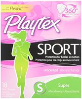 Playtex Sport Tampons with Flex-Fit Technology, Super, Unscented - 18 Count (packaging may vary)