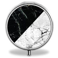 Custom Wanchang Pill Case, Black Marble Round Compact 3 Metal Portable Pill Container for Daily Use