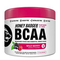 Honey Badger Vegan Keto BCAA + EAA Electrolyte Powder | Wild Berry | Natural Gluten Free Amino Acids Essential Aminos Sugar Free + Sucralose Free | 30 Servings