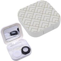 Portable Contact Lens Case Box Travel Kit Mirror + Bottle + Tweezers Container Holder [ Geometric Diamond Tile Minimal ]