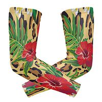 LEVEIS Tropical Hawaiian Plumeria and Hibiscus Flowers Arm Sleeves UV Protection for Men Women Sunblock Protective Gloves Running Golf Cycling Driving Long Arm Cover 1 Pair