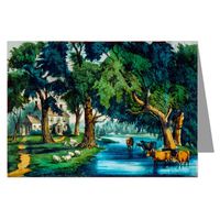 12 Note cards of Currier And Ives Hand colored Lithograph Titled Home Sweet Home.