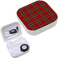 Portable Contact Lens Case Box Travel Kit Mirror + Bottle + Tweezers Container Holder [ Tartan Classic Style Red Green ]