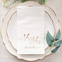 Crisky Mr & Mrs Dinner Napkins Rose Gold Wedding Dinner Napkins Disposable Decorative Towels for Wedding Shower Banquet, Elegant Rose Gold Wedding Rehearsal Dinner Decoraions,50 Pcs, 3-ply, 12"x16"