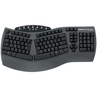 Fellowes - Ergonomic Split-Design Keyboard w/Antimicrobial Protection, 117 Keys, Black