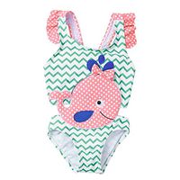 heavKin 0-6Y Infant Baby Girl One-Piece Swimsuit Fly Sleeve Frill Fish Print Beach Swimwear (Blue, 6-12 Months)