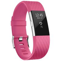 UMAXGET Compatible with Fitbit Charge 2 Bands, Soft Silicone Sport Adjustable Wristband Special Edition with Silver Buckle for Men Women, Small, Rose Pink