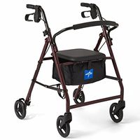 Medline Rollator Walker with Seat, Steel Rolling Walker with 6-inch Wheels Supports up to 350 lbs, Medical Walker, Burgundy
