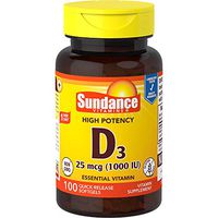 Sundance Vitamin D3 Supplement 1000 IU Softgels, 100 Count