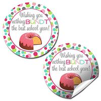 “Nothing Bundt The Best School Year” Back to School Teacher Appreciation Thank You Sticker Labels, 40 2" Party Circle Stickers by AmandaCreation, Great for Envelope Seals & Gift Bags