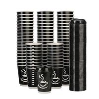 Fineiva Disposable Coffee Cups with Lids, 16oz, 80 Pack, To Go Coffee Cups, Luxury Party Paper Cups for Hot or Cold Drinks, Double Insulated, Classic Black