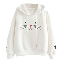 Crazyfashion Women Top Cat Printing Long Sleeve Sweatshirt Casual Loose Blouse White