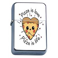 Pizza Love Flip Top Oil Lighter Em10 Smoking Cigarette Silver Case Included