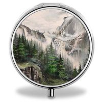Round Stainless Steel Pill Box Pocket 2 Inches Medicine Tablet Holder Organizer Case for Purse - Painting Yosemite