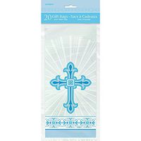 Radiant Cross Blue Religious Cellophane Bags, 20ct
