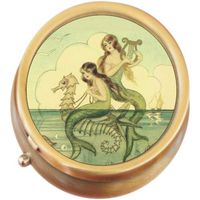 Mermaids Seahorse Brass Round Pill Box