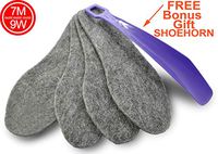 Felt Boot Insoles, Unisex Size 7M and 9W, Man, Woman, Soft Insoles, Warm Inserts, Dry Insoles, Winter Shoes Insoles, 4 mm Thick Footwear Support, Gray 2 Pairs Pack, Free Blue Shoe Horn Gift, 803224
