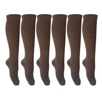 Compression Socks Men and Women Performance Stockings Leg Support Calf Pain for Airplane Flight Travel (Brown L-XL)