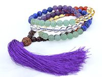 The Art of Cure Healing Jewelry & Mala meditation beads (108 beads on a strand) (tassel) Aquamarine, Quartz, Citrine, Aventurine, Lapis, Garnet