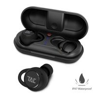 TAC True Wireless Bluetooth 5.0 SportsFre Earbuds, IPX7 Waterproof, Noise Cancelling, Secure-Fit for Running, Patent-Pending Auto-Connect/Disconnect Feature (Black)