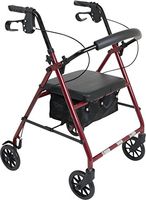 ProBasics Rollator, 6" Wheels,Four Wheel Rollator with Removable Back Support, Best Fo Heights 5'2" Thru 6'0" (Red)