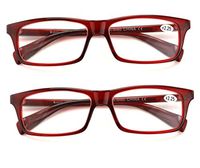 2 Pairs Fashion Rectangular Readers With Red Line on Temple Reading Glasses (Maroon, 2.25)