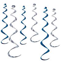 Club Pack of 36 Metallic Blue and Silver Twirly Whirly Hanging Decorations 36"