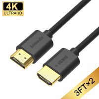 4K HDMI Cable 3ft HDMI 2.0 Cable Support 1080p 3D 2160P 4K UHD HDR Ethernet and Audio Return（ARC） - 2Pack
