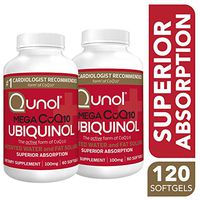 Qunol Mega Ubiquinol Coq10 100mg, Superior Absorption, Patented Water and Fat Soluble Natural Supplement Form of Coenzyme Q10, Antioxidant for Heart Health, 120 Count Softgels