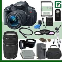 Canon EOS Rebel T5i Digital SLR Camera Kit with 18-55mm STM Lens and EF 75-300mm III Lens + 32GB Green's Camera Package 1