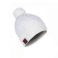 Wireless Bluetooth Beanie Hat with Detachable Stereo Speakers Microphone, Fleece-lined Faux Fur Pom Outdoor Sports Music Beanie (White)